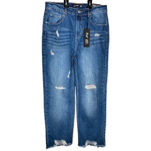 Blue Age Size 13 L 34” Ankle Jeans High Rise Distressed Raw Edge Pockets